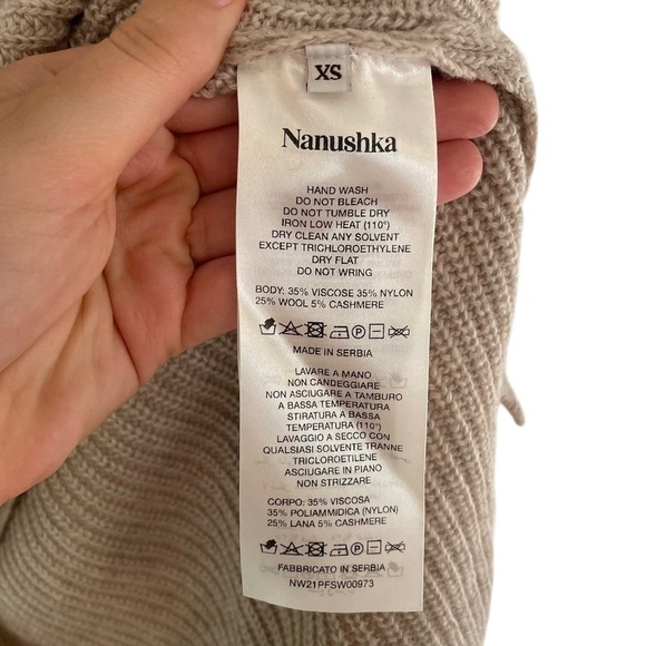 Nanushka Bambi V-neck Sweater ribbed polo wool cashmere beige women’s XS - Picture 11 of 12